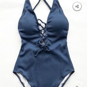 One piece swimsuit, lace up front